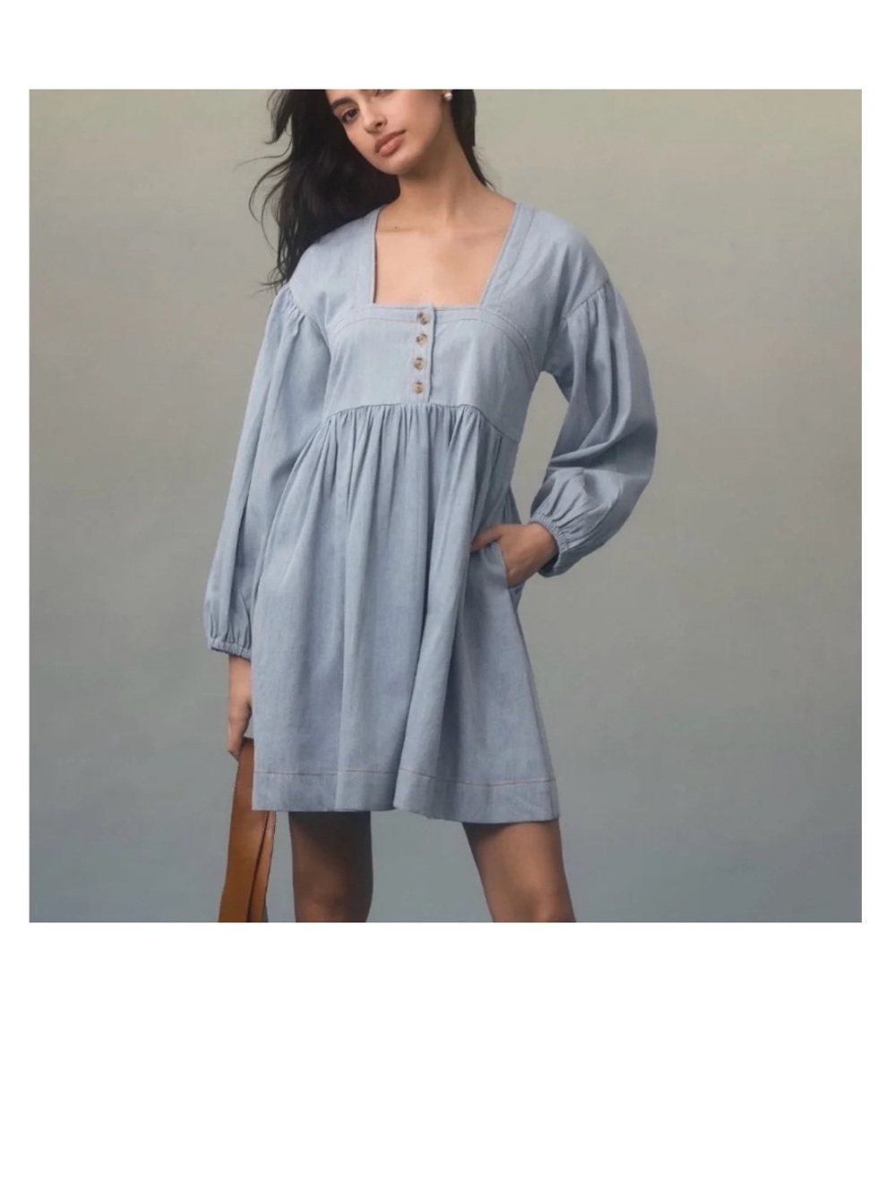 Anthropologie Denim Square Neck Babydoll Dress